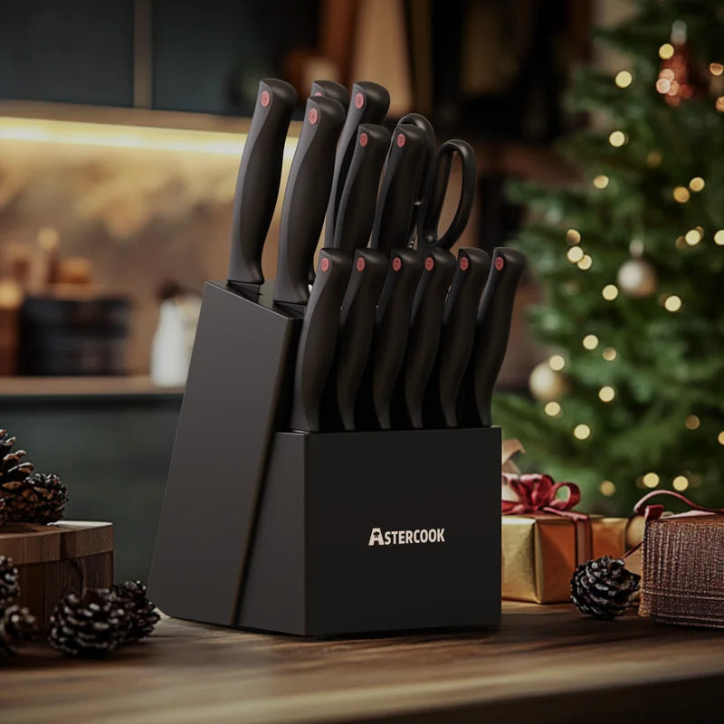 Upgrade your kitchen with the Astercook 15-piece knife set—sharp, durable, and dishwasher safe with a built-in sharpener! 🔪✨