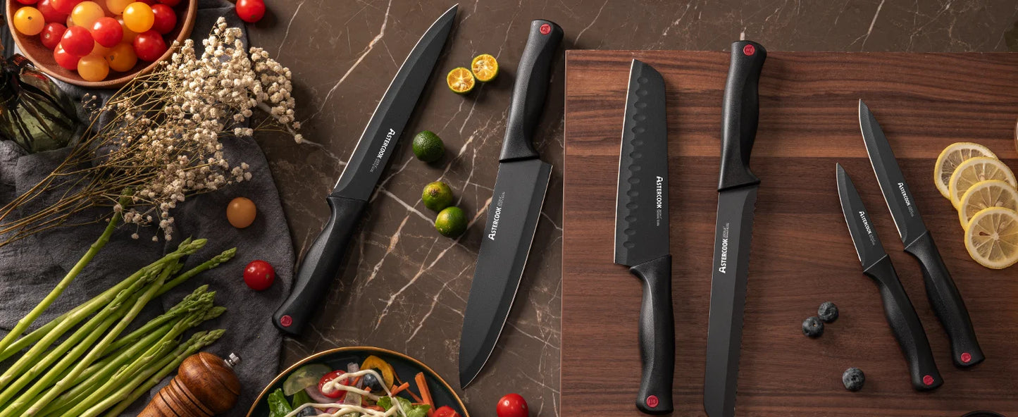 Upgrade your kitchen with the Astercook 15-piece knife set—sharp, durable, and dishwasher safe with a built-in sharpener! 🔪✨