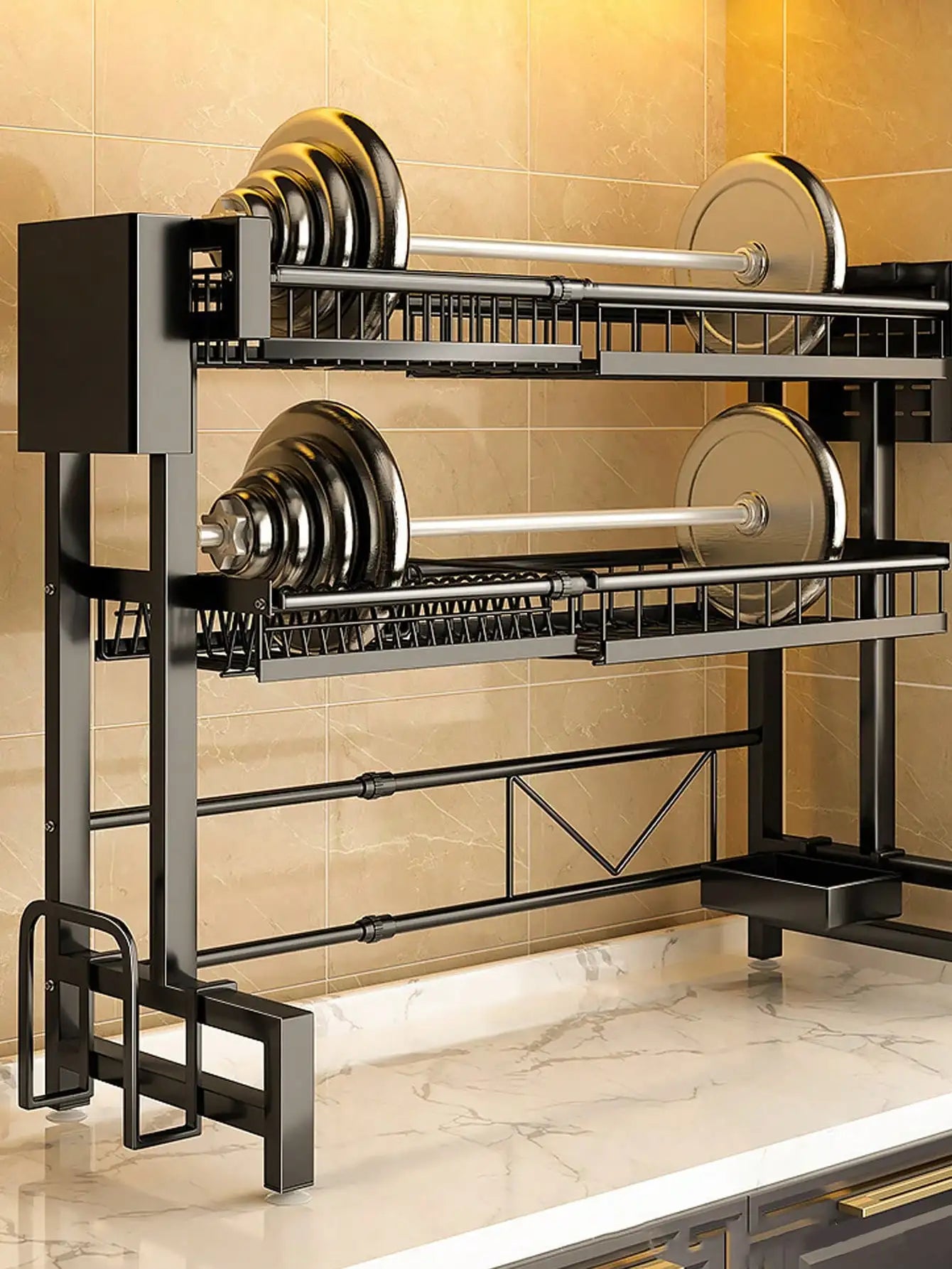 Maximize your kitchen space with the expandable 2-tier stainless steel dish rack—durable, stylish, and organized! 🍽️✨