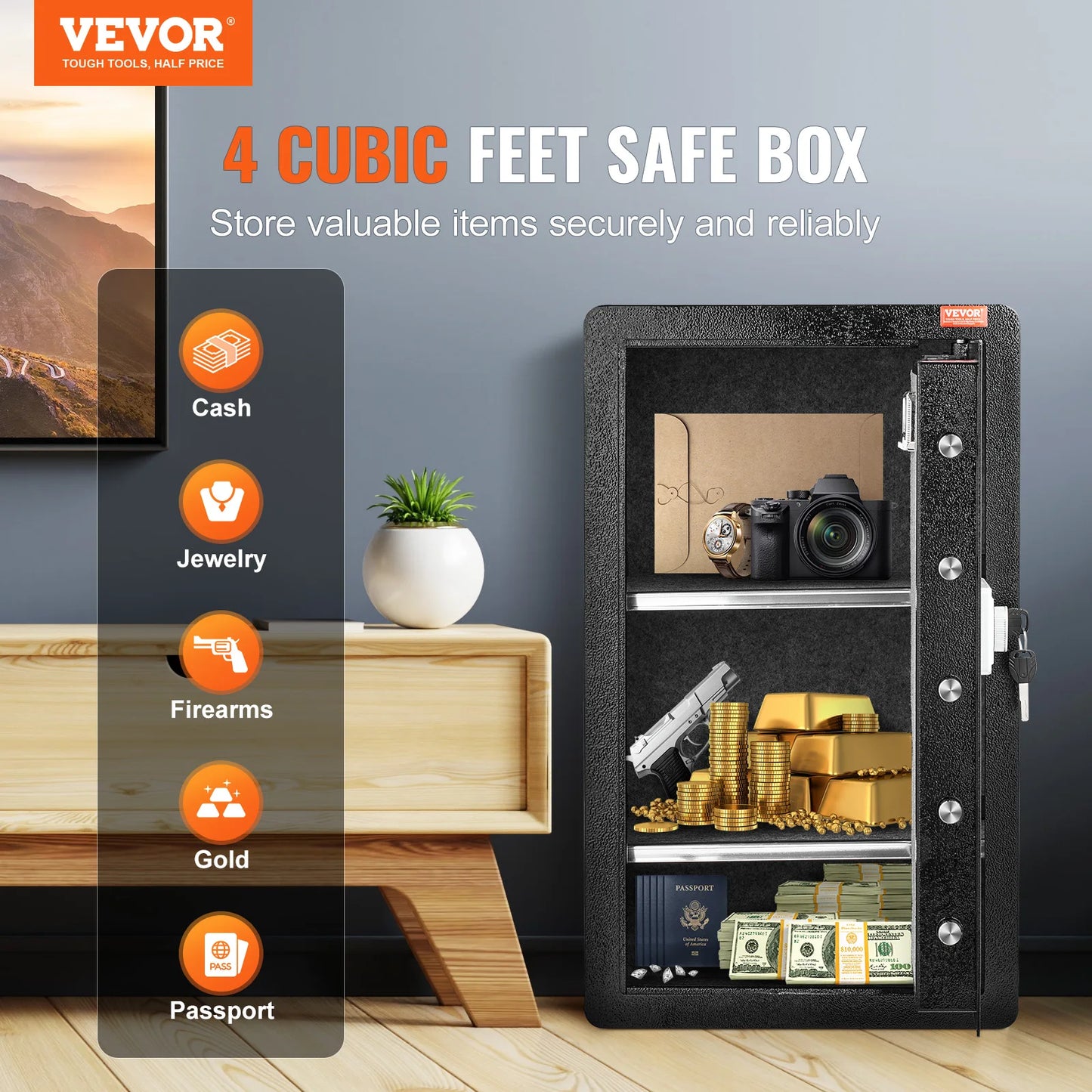 Secure your valuables with VEVOR Safe Box—key, password, and fingerprint protection with added fireproof safety! 🔒🔥