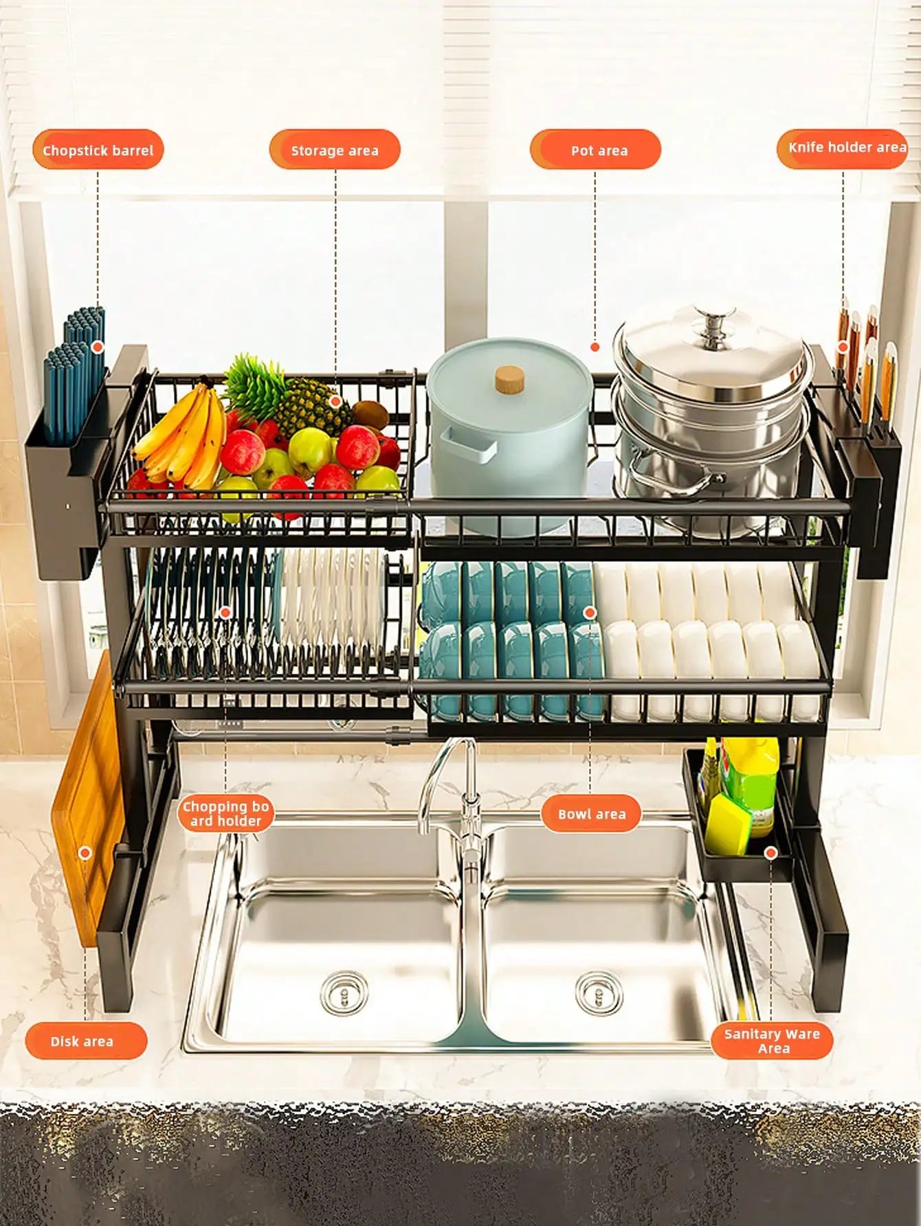 Maximize your kitchen space with the expandable 2-tier stainless steel dish rack—durable, stylish, and organized! 🍽️✨