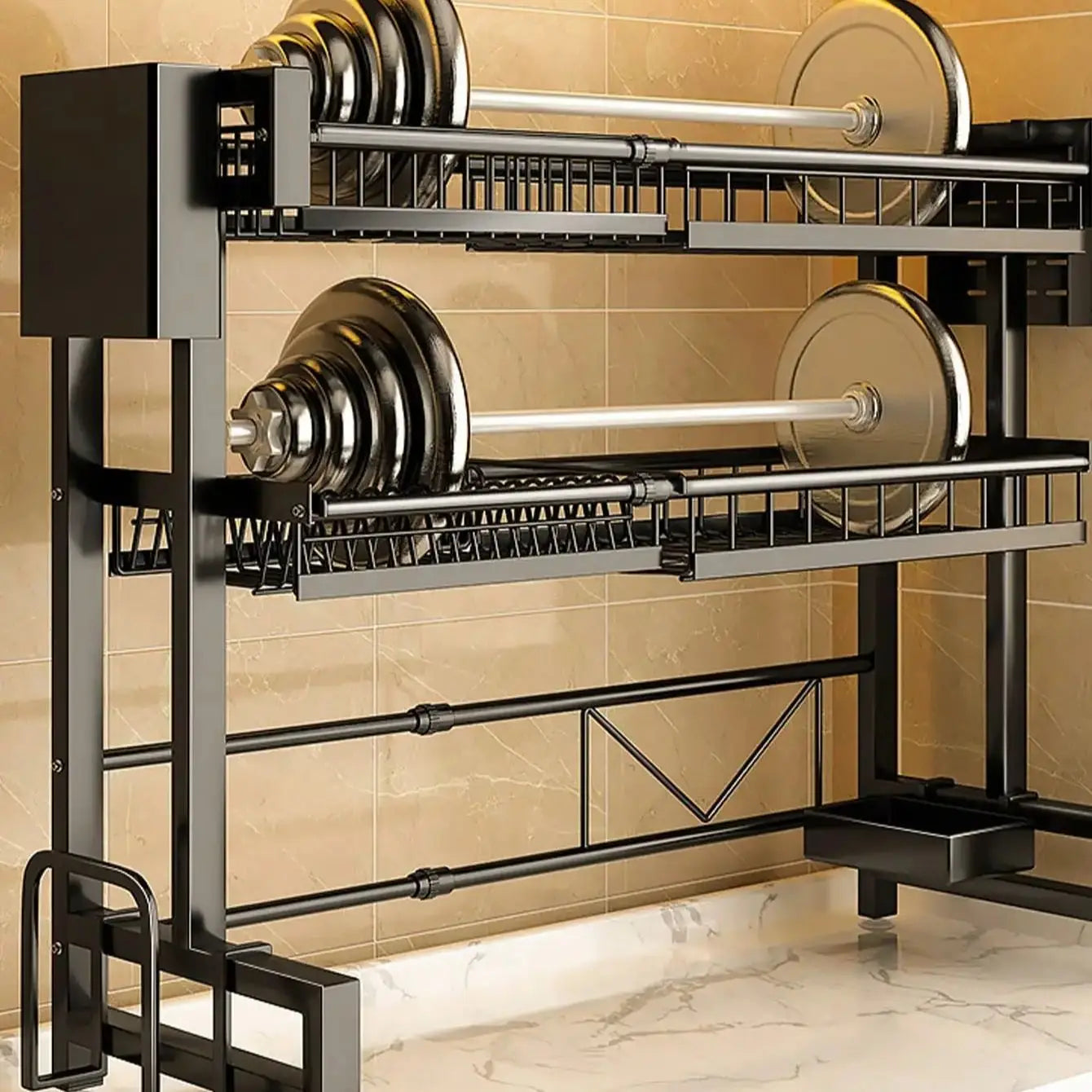 Maximize your kitchen space with the expandable 2-tier stainless steel dish rack—durable, stylish, and organized! 🍽️✨