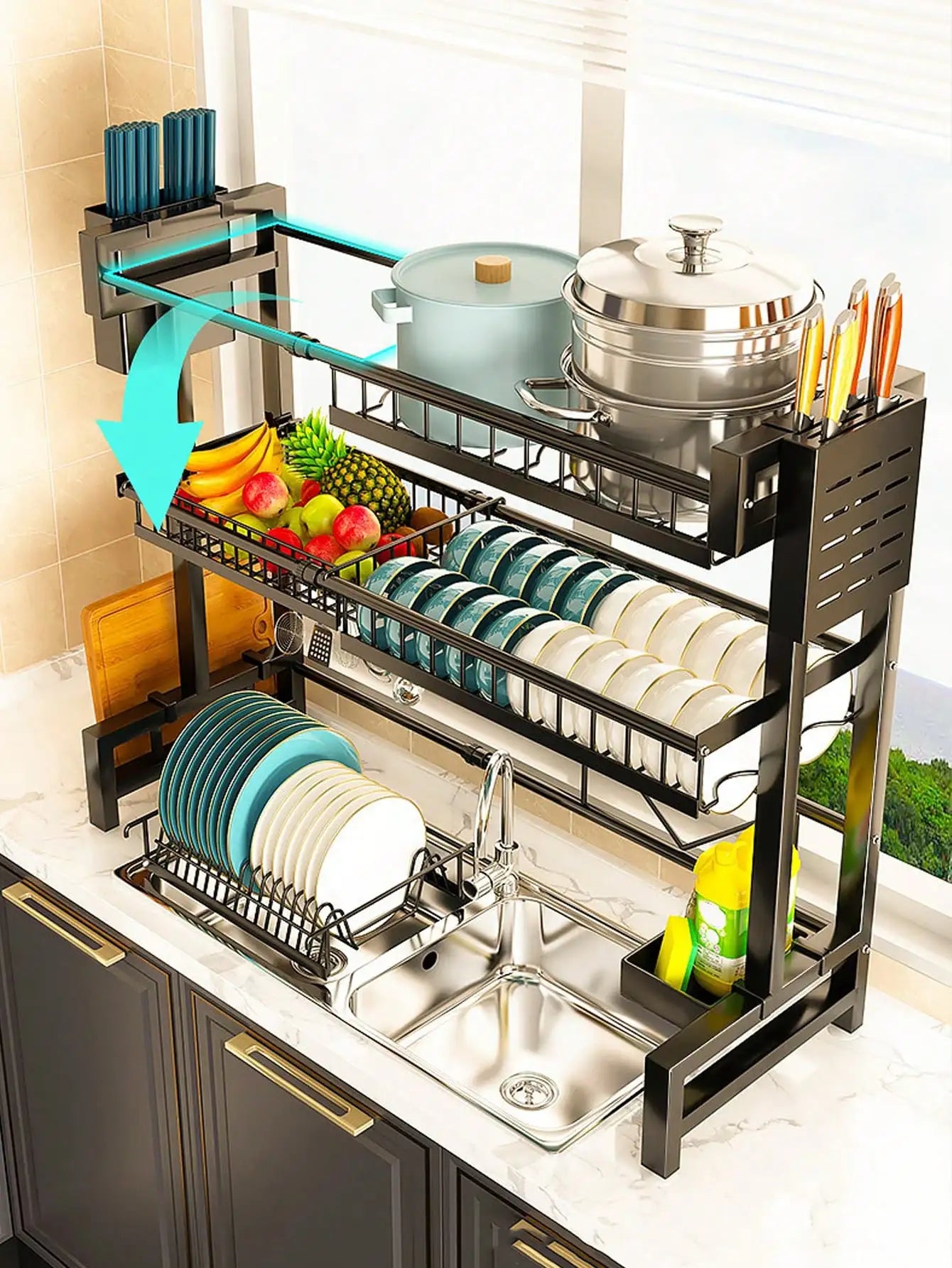 Maximize your kitchen space with the expandable 2-tier stainless steel dish rack—durable, stylish, and organized! 🍽️✨