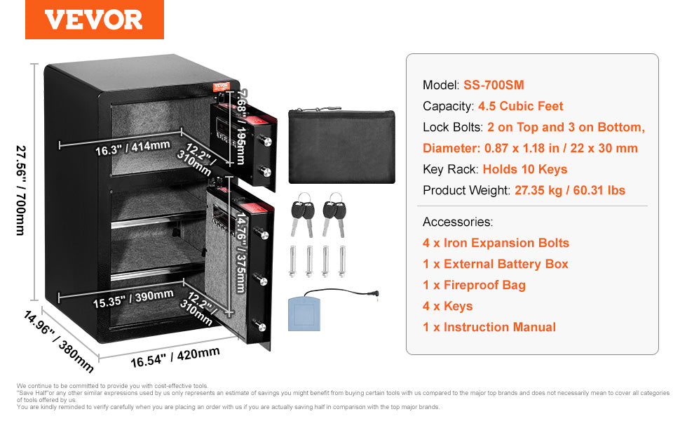 Secure your valuables with VEVOR Safe Box—key, password, and fingerprint protection with added fireproof safety! 🔒🔥