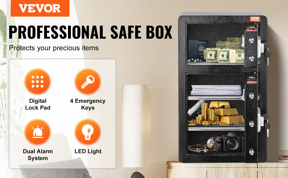 Secure your valuables with VEVOR Safe Box—key, password, and fingerprint protection with added fireproof safety! 🔒🔥