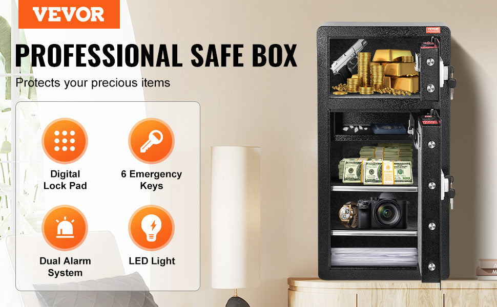 Secure your valuables with VEVOR Safe Box—key, password, and fingerprint protection with added fireproof safety! 🔒🔥