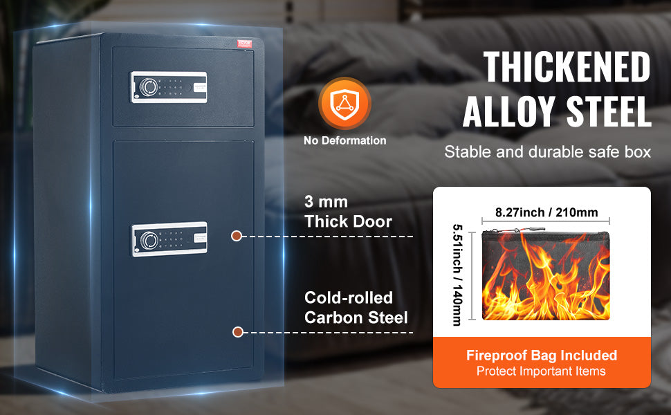 Secure your valuables with VEVOR Safe Box—key, password, and fingerprint protection with added fireproof safety! 🔒🔥