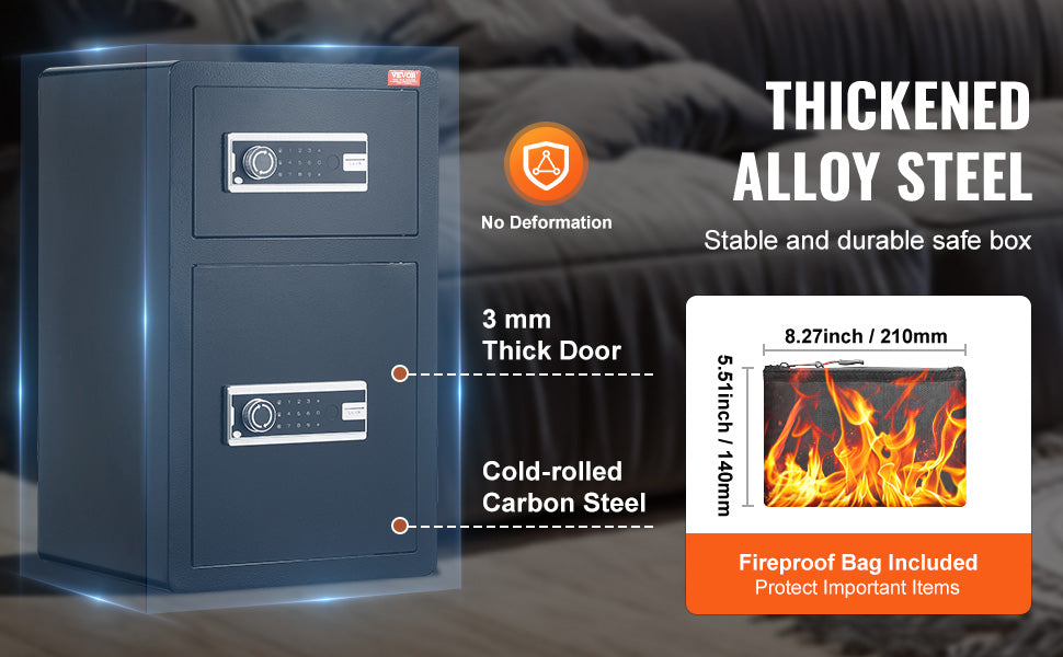 Secure your valuables with VEVOR Safe Box—key, password, and fingerprint protection with added fireproof safety! 🔒🔥