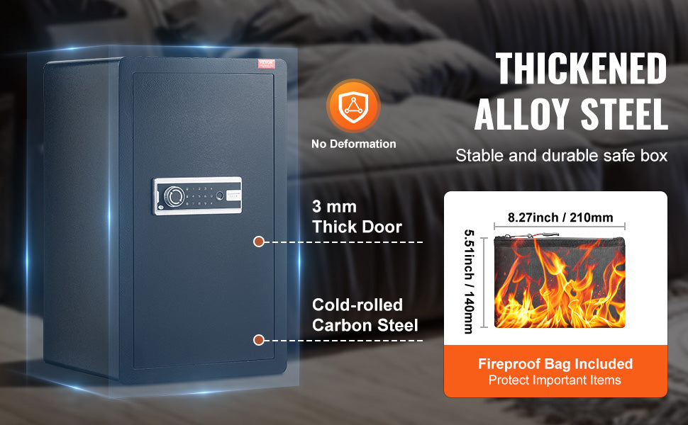 Secure your valuables with VEVOR Safe Box—key, password, and fingerprint protection with added fireproof safety! 🔒🔥