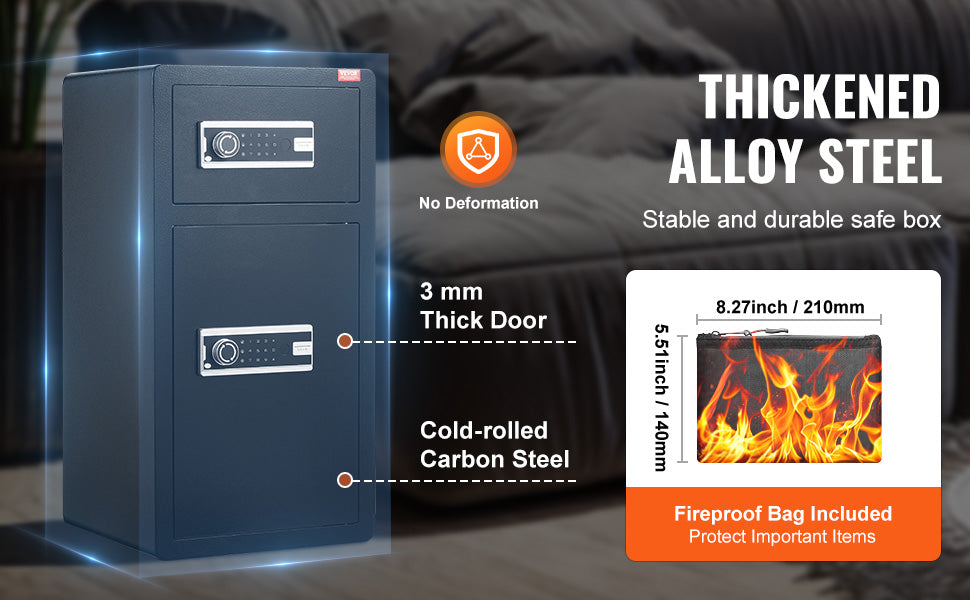 Secure your valuables with VEVOR Safe Box—key, password, and fingerprint protection with added fireproof safety! 🔒🔥