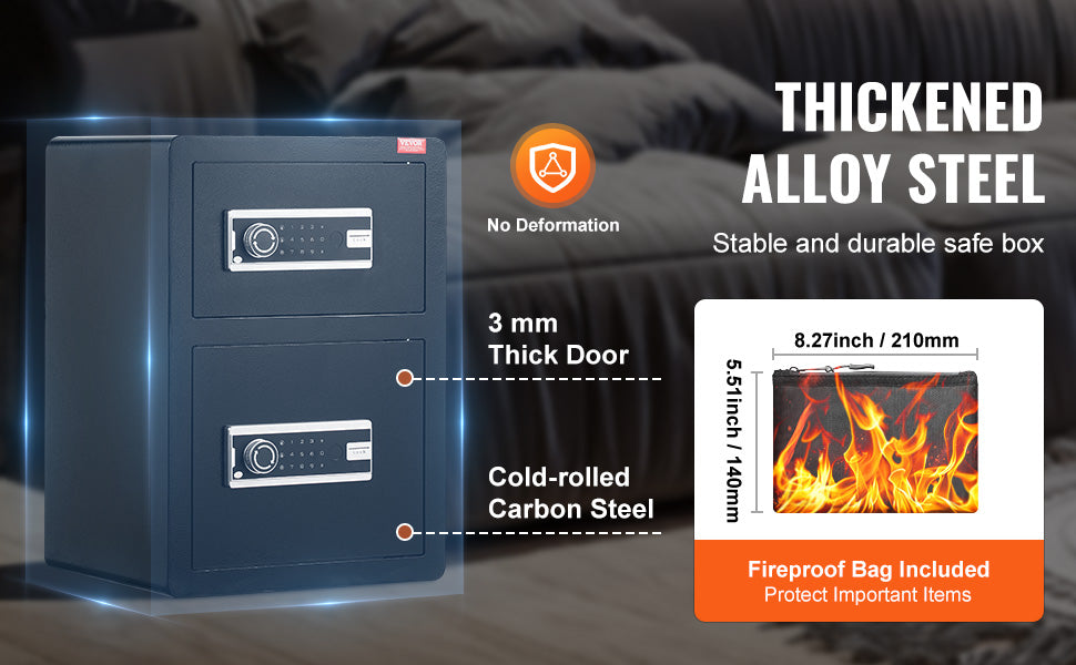 Secure your valuables with VEVOR Safe Box—key, password, and fingerprint protection with added fireproof safety! 🔒🔥